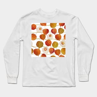 Golden berry flowers watercolor print. Autumn Physalis plants. Cape gooseberry buds. Chinese lantern. Long Sleeve T-Shirt